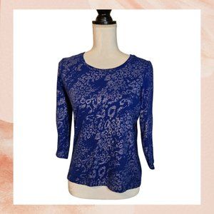 Vibrant Blue Metallic Shimmer 3/4 Sleeve Shirt